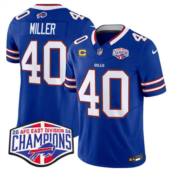 Men's Buffalo Bills #40 Von Miller Royal F.U.S.E. 2024 AFC East Division Champions With 4-Star C Ptach Vapor Limited Stitched Jersey,We sell and wholesale Men's Buffalo Bills #40 Von Miller Royal F.U.S.E. 2024 AFC East Division Champions With 4-Star C Ptach Vapor Limited Stitched Jersey on line form chian!